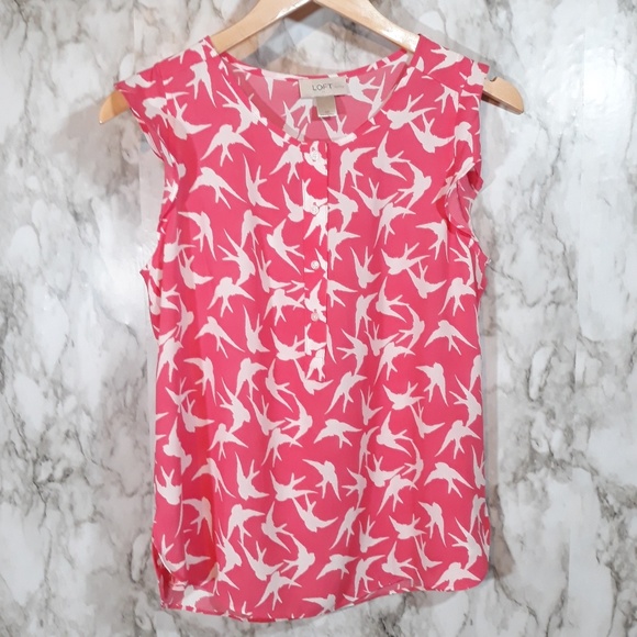 LOFT Tops - Loft outlet coral and white sparrow print popover